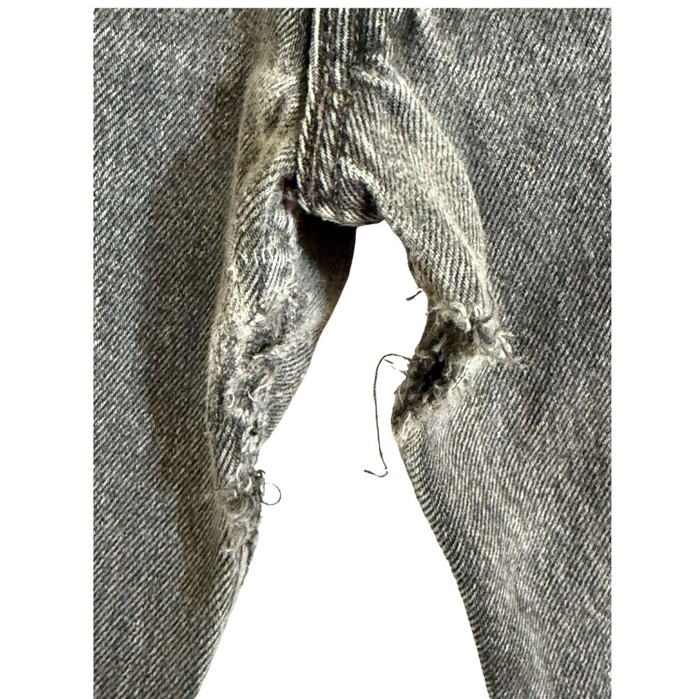 Vintage Levi’s 501 Black Jeans Button Fly Made in USA Distressed Grunge Cut Hem - Picture 7 of 7